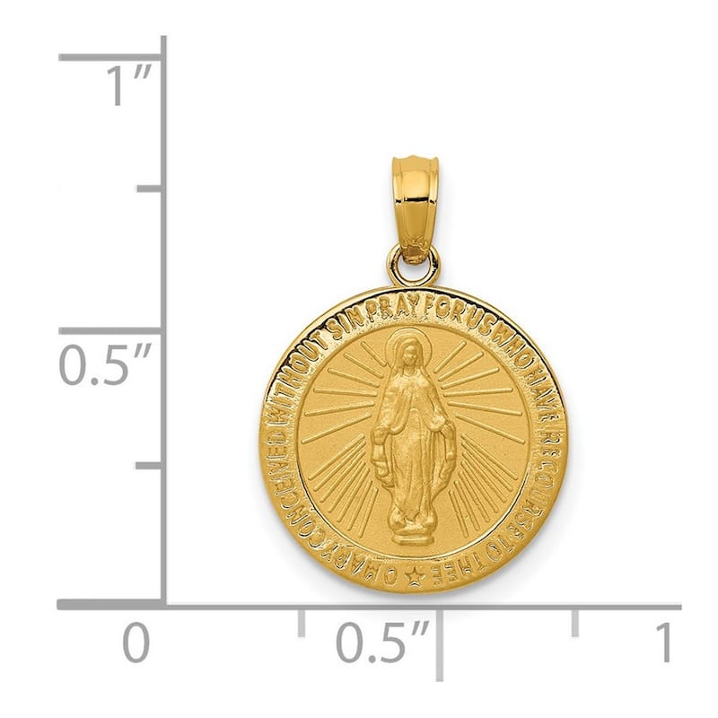 Curata 14k Yellow Gold 18" 14mm Miraculous Medal Pendant Necklace