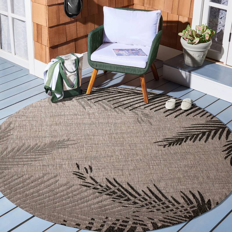 Sevita Callie Coastal Palm Fronds Tropical Indoor/Outdoor Area Rug - 5'3" x 5'3" - Beige/Black