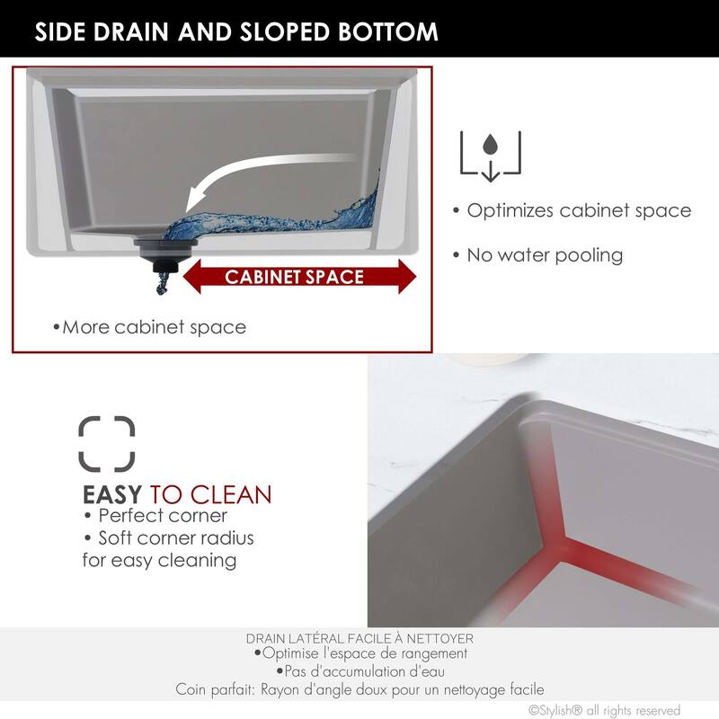 STYLISH Undermount 30" Workstation Single-Bowl Composite Granite Kitchen Sink - 30" x 21" x 10"