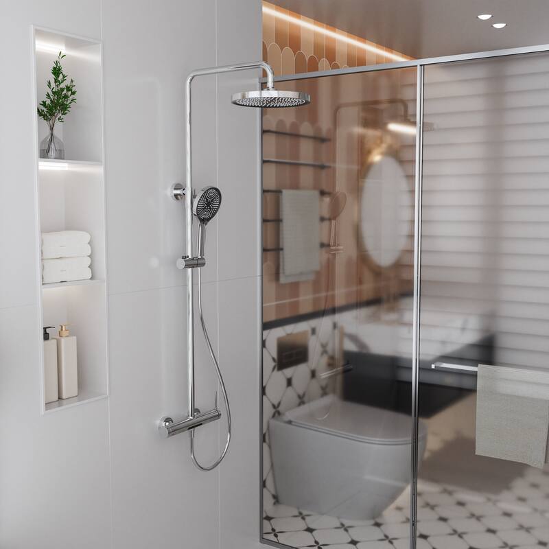 Modland Wall Mount 3-Function Shower System with 10" Rainfall, 1.59GPM, Matte Black/Rose Gold/Chrome