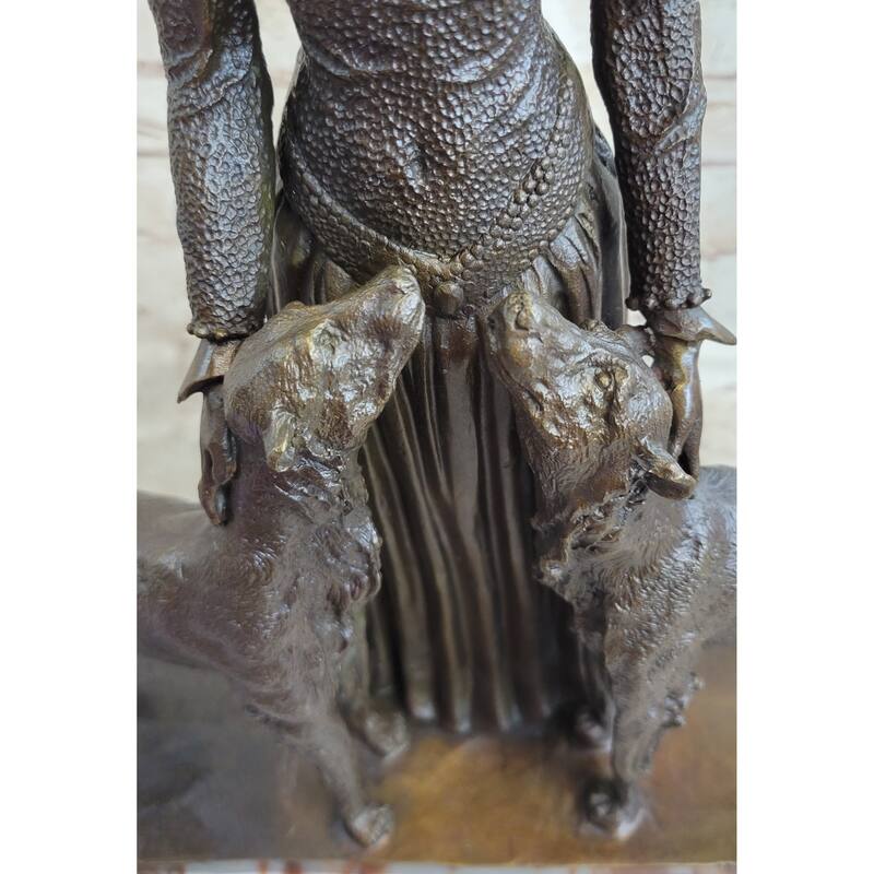 Lady With 2 Dogs Afghan Hounds Chiparus Art Deco Bronze Statue Sculpture 18 Inches X 6 Inches