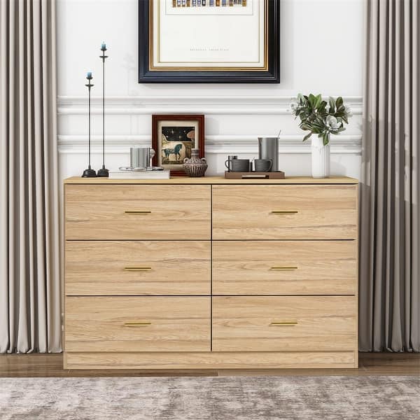 light wood and gold dresser Stella 6 Drawer Dresser main image 1