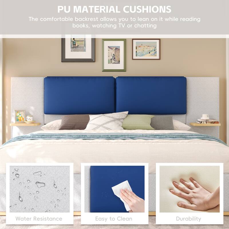 Upholstered Platform Bed with Panel, Soft Rounded Corners