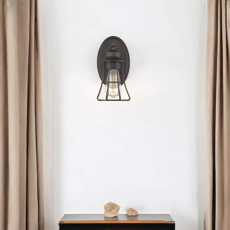 Modern Bronze Wall 1 Light with Cage Shade Flush Mount LED Compatible Sconce for Bathroom or Hallway - 9.75" H x 5" W x 6.25" D