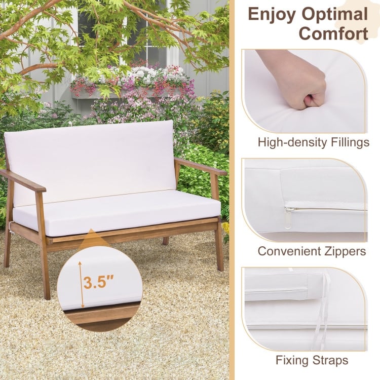 4 Piece Outdoor Acacia Wood Conversation Set with Soft Seat and Back Cushions - 26.5" x 27" x 32"