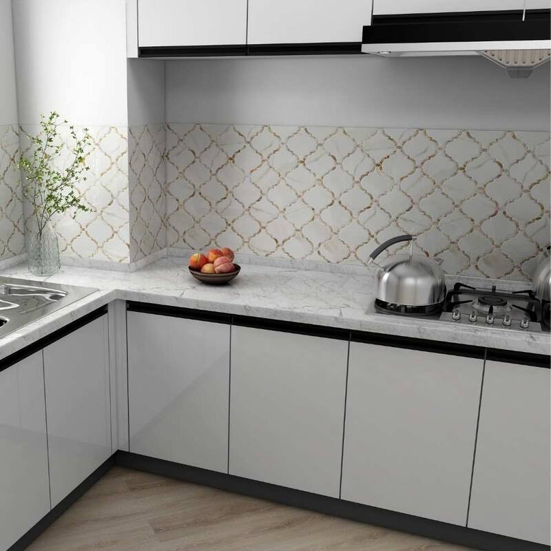 Tahitian Pearl 14in x 14.5in Glass Mosaic Backsplash Wall Tile