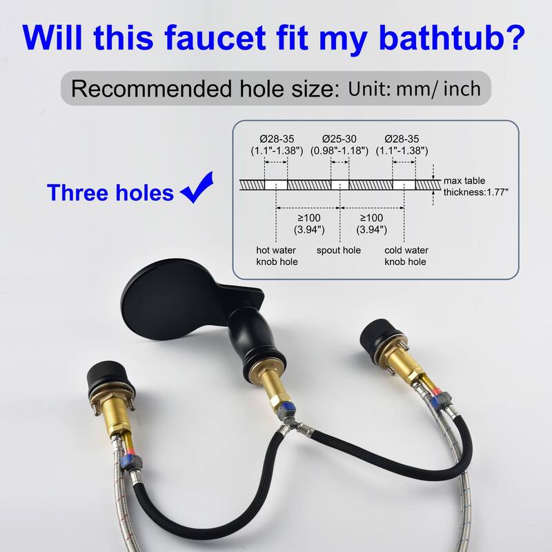 3 Holes 8 Inch Widespread Tub Faucet Waterfall Swivel Spout Bathtub Faucets with Two Handles Tub Fillers with CUPC Supply Hoses