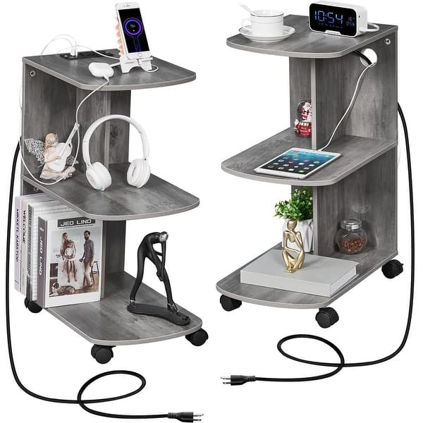 End Table with Charging Station Narrow Side Tables with USB Ports and