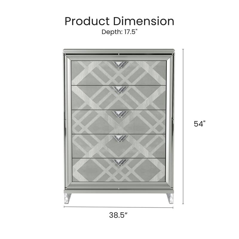 Bel Air Glam Wood 5-Drawer Chest with Mirrored Accent Trim by Furniture of America