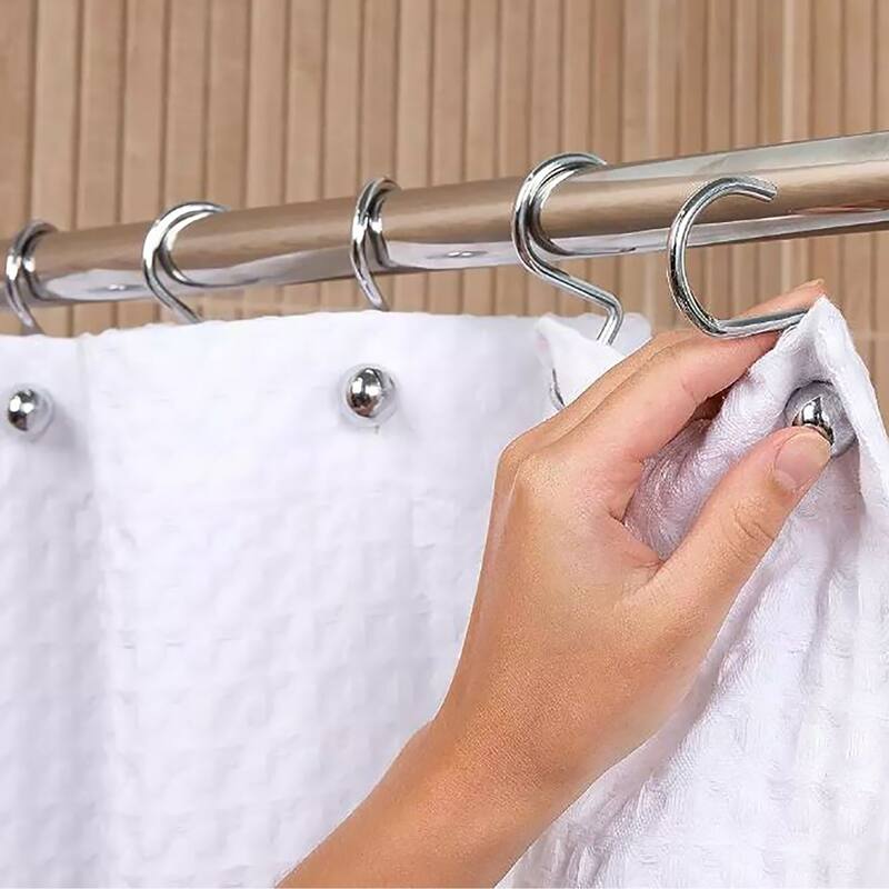 12 Piece Set - Chrome Heavy Duty Steel Ball Shower Curtain Hooks Rings Rustproof Metal