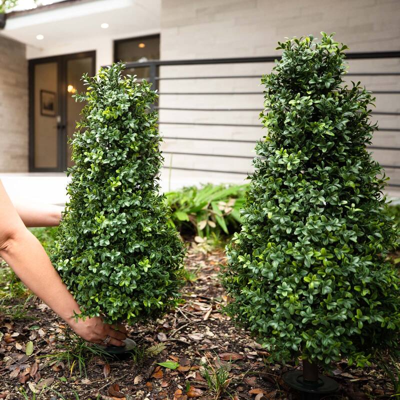 3' UV Resistant Artificial Boxwood Plant with Stake - Set of 2 - Green