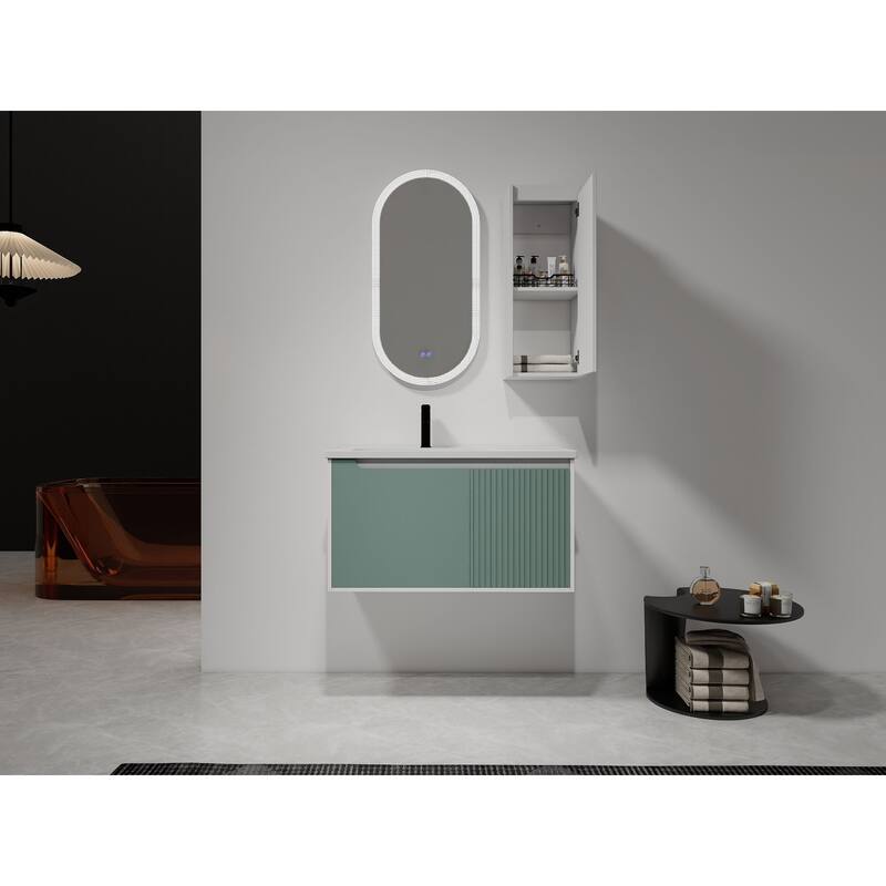 Modern Wall-Mounted Bathroom Side Cabinet with Soft-Close Doors, Floating Design, 6 Storage Compartments, 12-Inch Width