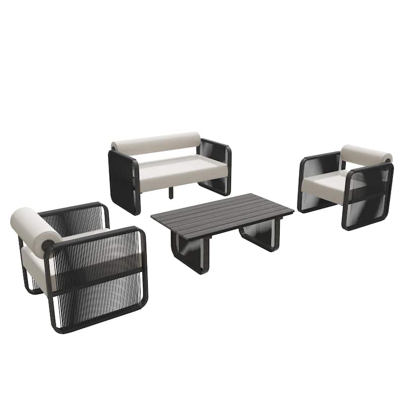 Corvus Kenya 4-Piece Modern Outdoor Sunbrella Rope Patio Conversation Set - Black