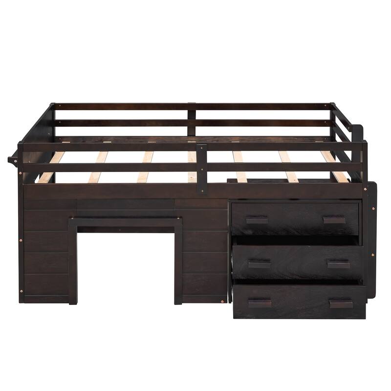 Twin Size Loft Bed with Cabinet and Shelf in Espresso, Gray, or White