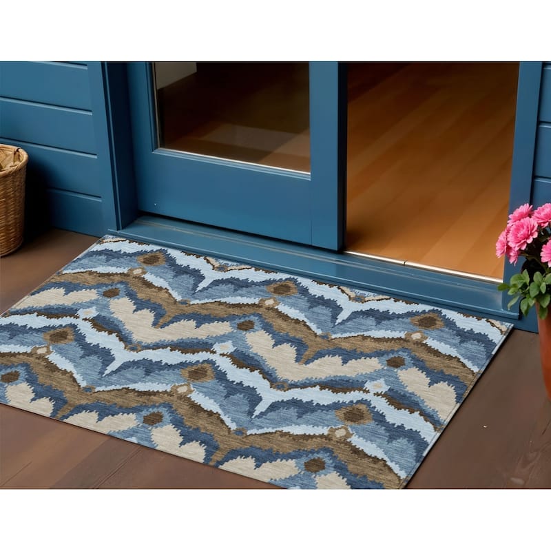 HomeRoots Ikat Transitional Rectangle Outdoor Rug - 3' x 5'