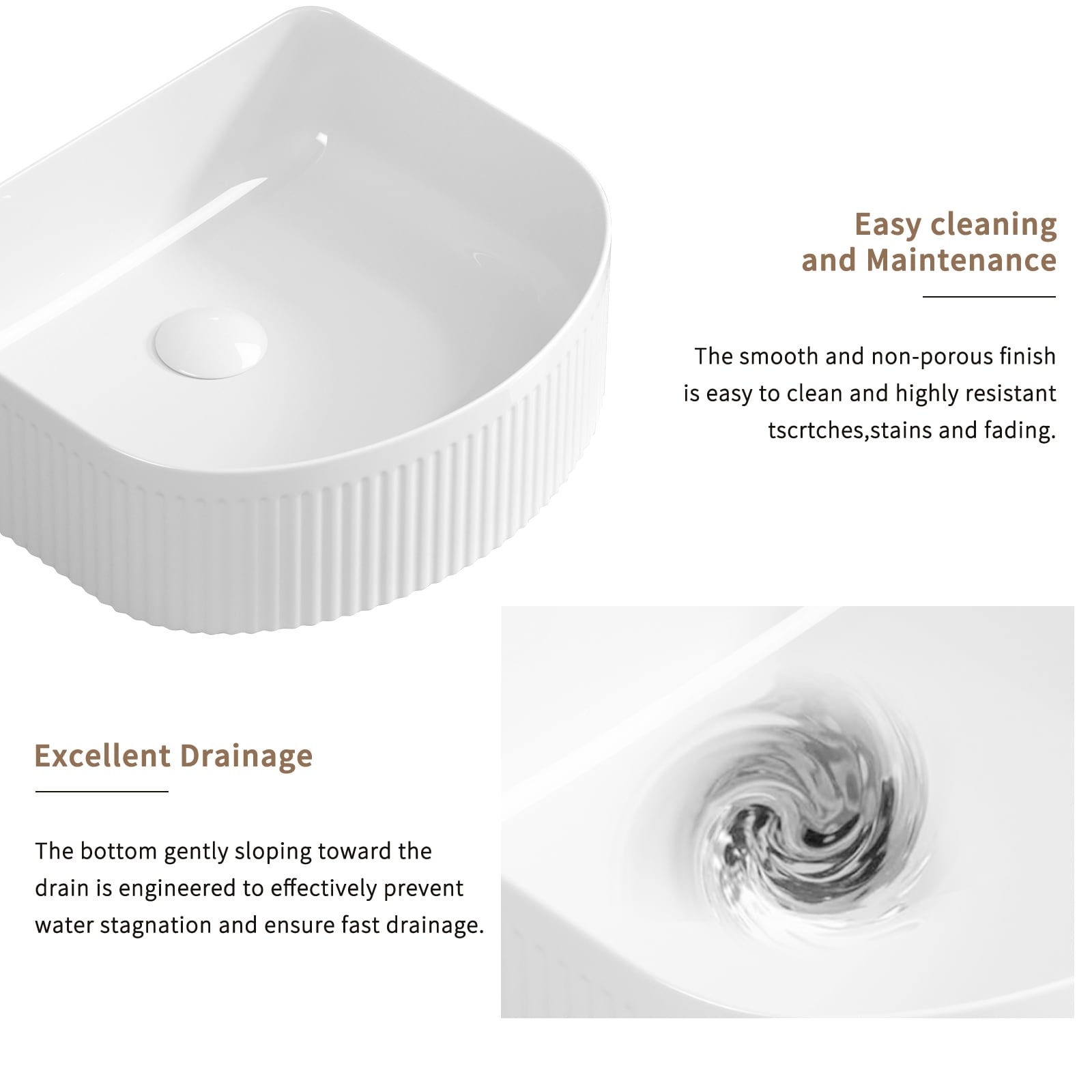 GDFStudio - Adrian Porcelain Vessel Sink with Modern Countertop Bathroom Basin Design