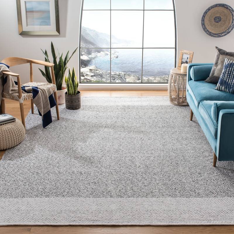 SAFAVIEH Handmade Nantucket Berdi Modern & Contemporary Geometric Cotton - 8' x 10' - Ivory/Charcoal - Rectangle