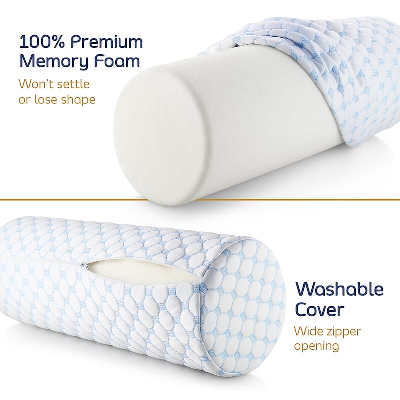 Nestl Memory Foam Cooling Neck Pillow for Pain Relief Sleeping - Cylinder Neck Roll Pillow with a Breathable Cooling Cover