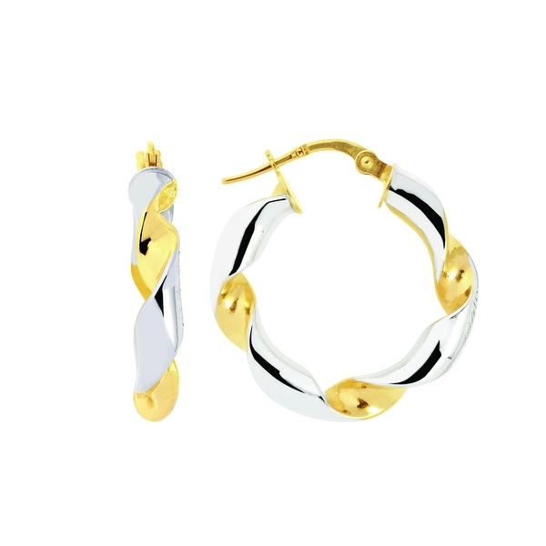 Mcs Jewelry Inc 14 KARAT TWO TONE, YELLOW GOLD AND WHITE GOLD, TWISTED HOOP EARRINGS - Two-tone