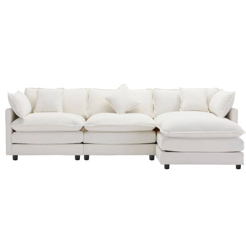 112.2" Modern L-Shaped 4-Seat Sectional Sofa with Removable Ottoman, 5 Plush Pillows, and Sturdy Construction
