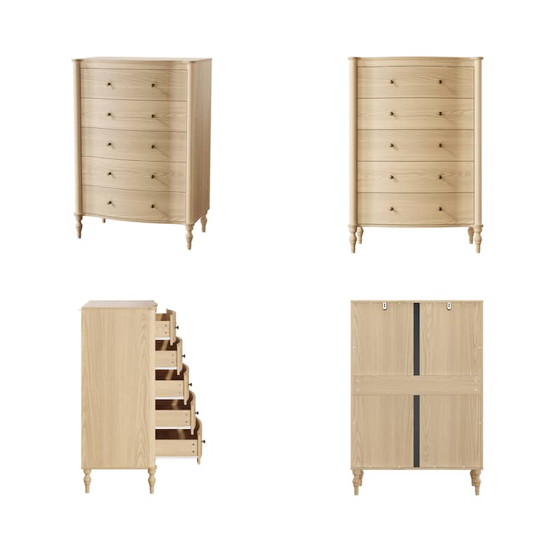 5 Drawer Chest Dresser for Bedroom, Wooden Chest of Drawers with Turned Solid Wood Legs, Modern Storage Dresser, 32.8" Wide