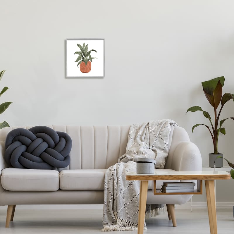 Stupell Simple House Plant Green Leaves Terracotta Planter Painting Framed Wall Art - Brown