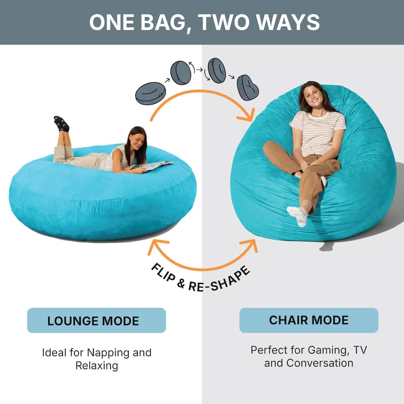 Jaxx 6 Foot Cocoon - 2-in-1 Giant Bean Bag Chair for Adults & Convertible Bean Bag Bed