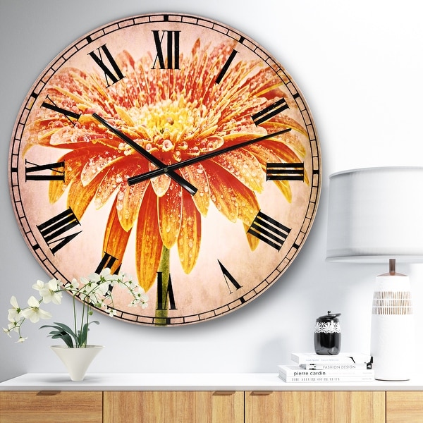 Designart 'Large Orange Gerbera on White' Floral Large Wall CLock. Opens flyout.