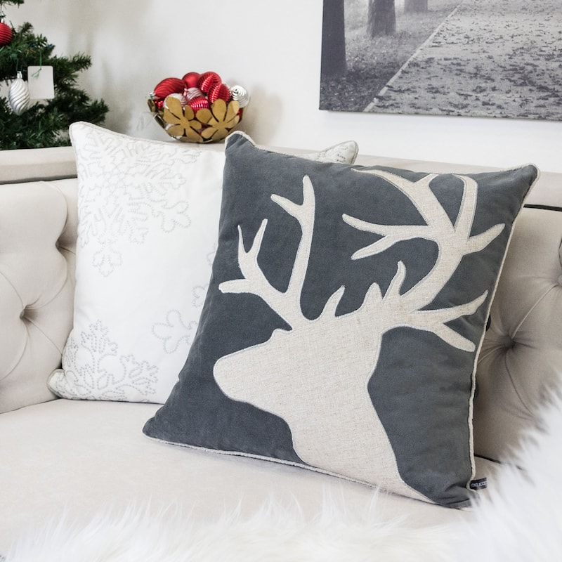 Holiday Reindeer Velvet Pillow with Insert 20x20 Inches Festive Decor