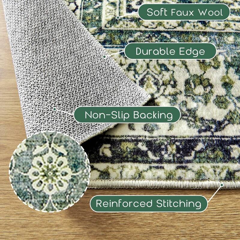 Faux Wool Moody Floral Boho Vintage Oriental Area Rugs