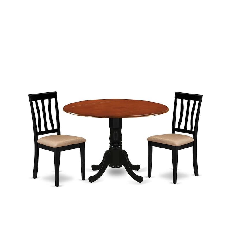 Kitchen Dining Set - Round Table with 2 Wood Chairs - Modern Dining Room Furniture