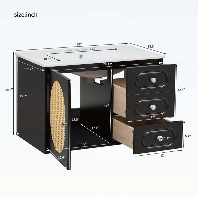 Bathroom Vanity with Ceramic Sink,Two Drawers,and Large Storage Space for Elegant and Functional Bathrooms
