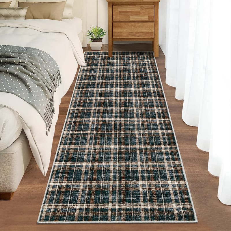 Garvee Timeless Check Washable Area Rug
