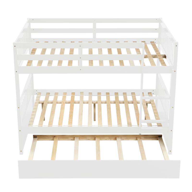Full Over Full with Trundle, Convertible to 2 Full Platform Beds,Bunk Bed with Ladder and Safety Guardrails