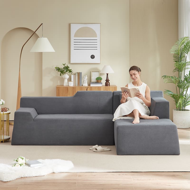 Modern L-Shaped Corduroy High Back Sofa, Right-Hand Facing (RHF)