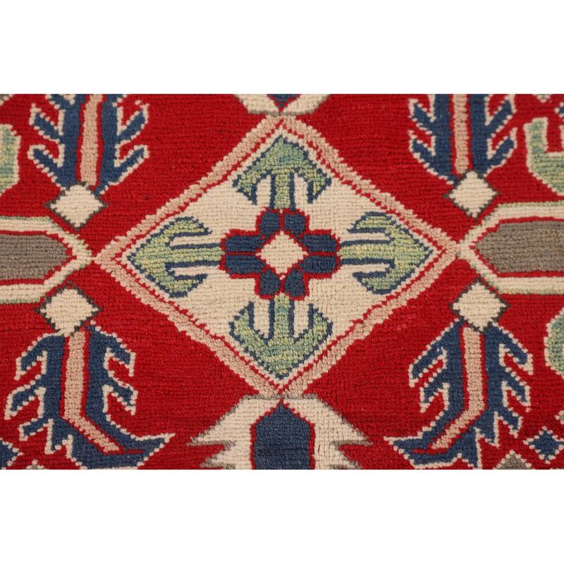 Beige / Ivory Traditional Kazak Oriental Rug Hand-Knotted Wool Carpet - 6'7" x 9'8"