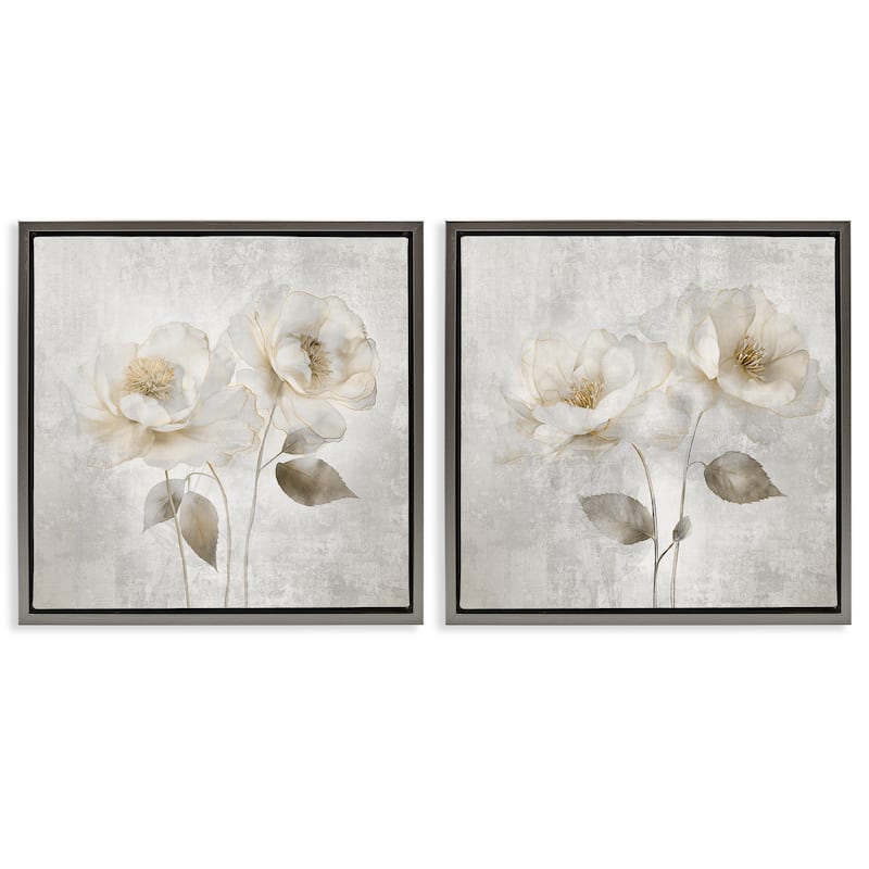 Stupell Soft Chic Roses Framed Floater Canvas Wall Art Design By Irene Weisz (Set of 2) - 18 x 18 - Grey