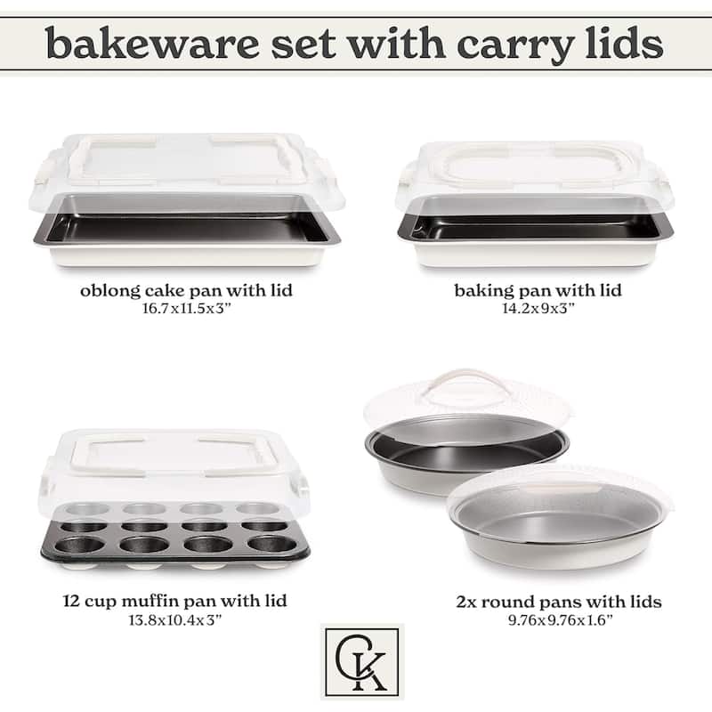 Country Kitchen Baking Pans Set 10 Piece Non-Stick Cake Pans with Carry Lids for Storage & Travel, Perfect for Parties Stackable