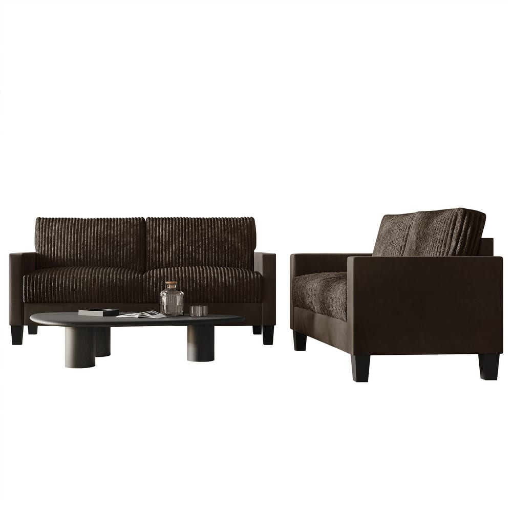 CraftPorch Corduroy Mid-Century Modern Velvet Upholstered 2-Piece Living Room Set