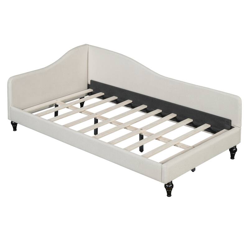 Twin Size L-Shaped Linen Daybed, with Solid Wood Legs
