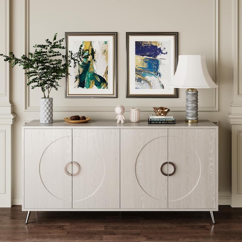 GDF Studio - Beaumont 60 Inch Lacquered 4-Door Sideboard Buffet Cabinet with Metal Accents - Champagne