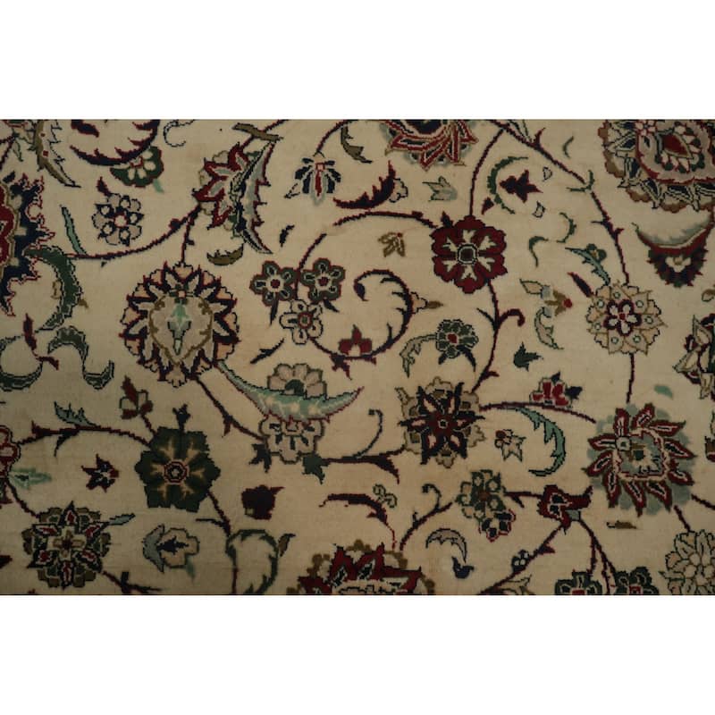 Hand Knotted Oriental 100% Wool Carpet Traditional All-Over Beige & Ivories Kashan Area Rug - 9' 10'' X 7' 11''