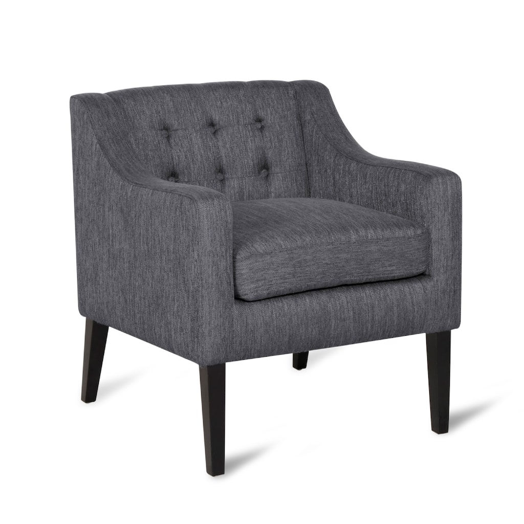 Ish Accent Armchair, Tufted Charcoal Gray Fabric, Black Wood Legs