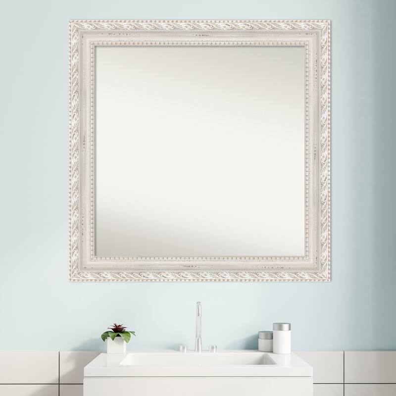 Opera Off White Non-Beveled Wood Framed Bathroom Vanity Wall Mirror - Opera Off White