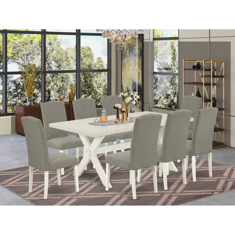 Rectangular Dining Table Set with 8 Chairs - Solid Wood Dining Room Table & Parson Chairs