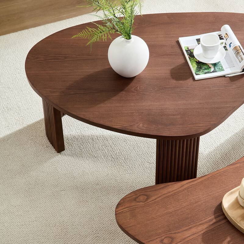 2-Piece Modern Irregular Shape Coffee Table Set for Living Room, Easy Assembly, Nesting Coffee Tables