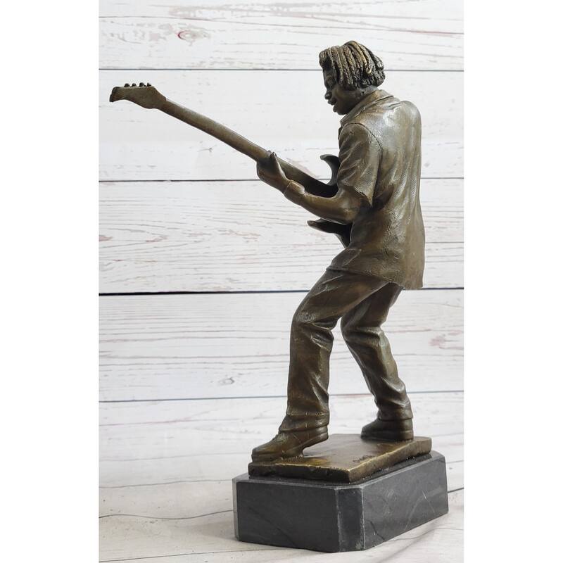 Signed Handcrafted Rick James Guitar Player Bronze Sculpture Figurine Statue