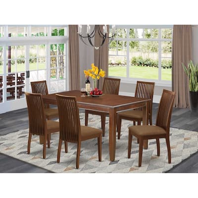 HomeStock 7-Piece Rectangle Mahogany Finish Solid Wood Top Dining Table with 6 Chairs with Lattice Back
