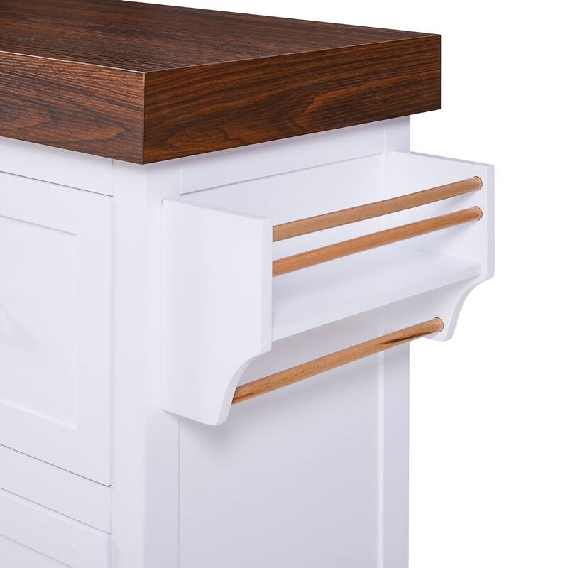 53 Inch Kitchen Island Cart with Thick Desktop Drawers Spice and Towel Racks