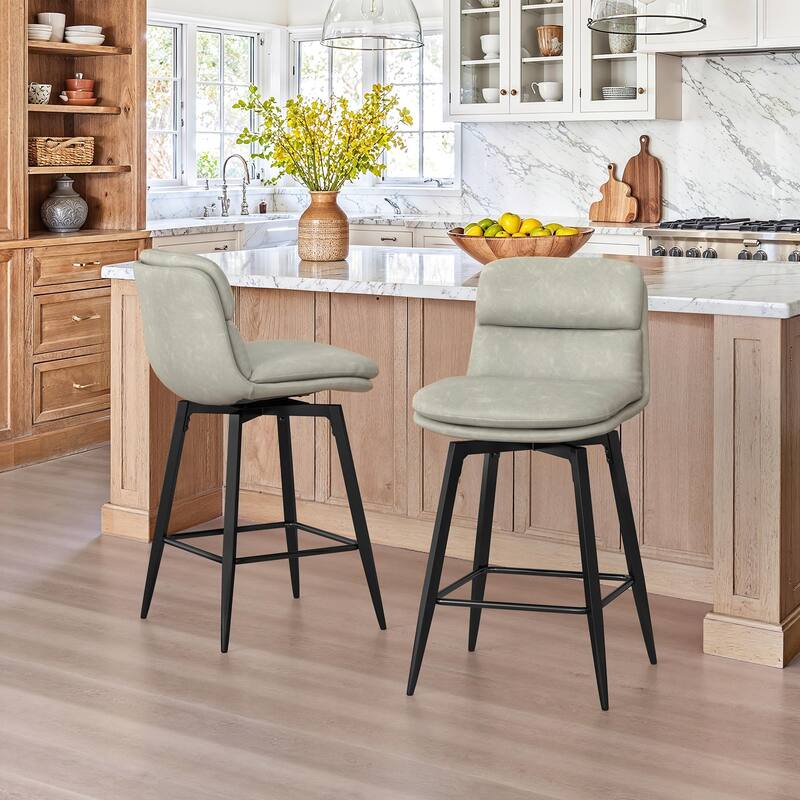 Upholstered Faux Leather Bar Stools with Back and Metal Legs Set of 2/3/4, 26" H Seat Height, 360° Swivel Bar Stools Brown